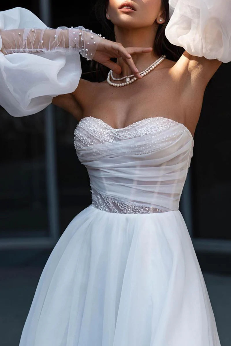 Abito da sposa casual Sweetheart Hall con maniche a trapezio, stile country, stile perla